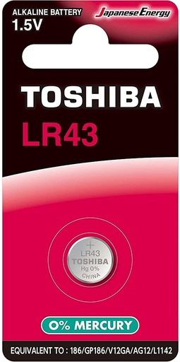 [LR 43 BP-1 C] TOSHIBA LR43 Alkaline 1.5V Battery LR43 BP-1C Equivalent to: 186, GP186, V12GA, AG12, L1142