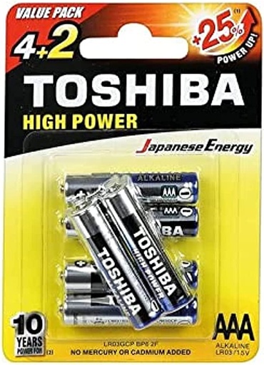 [258526] TOSHIBA High Power Alkaline AAA - 4+2 Battery Pack