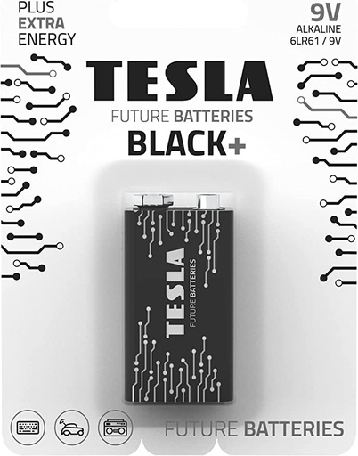 [TS-Black+ 9V] Tesla 9V Battery Black+ Alkaline - Plus Extra Energy Blister Foil 6LR61/9V