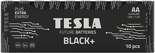 [TS-Black+ 10AA] Tesla AA Battery Black+ Alkaline - Plus Extra Energy Batteries Shrink Foil LR6/1.5V Pack of 10