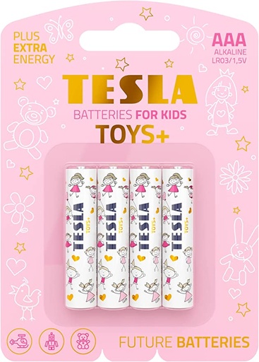 [TS-AAA Girls] Tesla AAA Battery For Kids girls Toys+ Alkaline - Plus Extra Energy Blister Foil LR03/1.5V Pack of 4