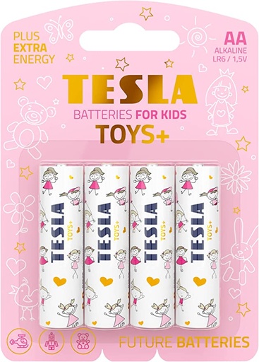 [TS-AA Girls] Tesla AA Battery For Kids Girls Toys+ Alkaline - Plus Extra Energy Blister Foil LR6/1.5V Pack of 4