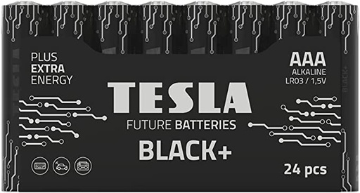 [TS-Black+ 24AAA] Tesla AAA Battery Black+ Alkaline - Plus Extra Energy Batteries Shrink Foil LR03/1.5V Pack of 24