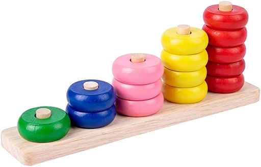 [STL-WOD-Counting Rings] BUY4LESS - Wooden Colorful Rainbow Calculate Circle, Educational Counting Rings | Abacus Stacking Ring | 1 to 5 Abacus Counting Toy (Counting Rings)