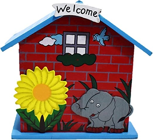 [STL-Pgy-Elephant] BUY4LESS - Piggy Bank for Kids Wood House Animal Designs, Multi Color Perfect Gift for Kids Birthday Party, Money Box, Saving Box. Home DÃ©cor, Piggy Bank, Coin Box