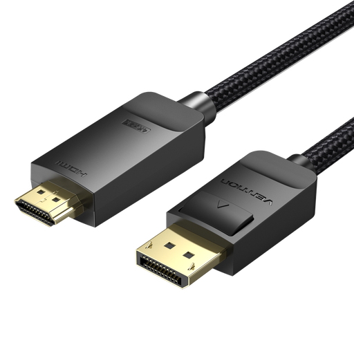 [HFKBF] VENTION Cotton Braided 4K DP Male to HDMI-A Male HD Cable 1M Black Model # HFKBF