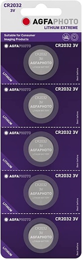 [851211] AGFAPHOTO CR2032 3V Lithium Coin Cell Battery, Pack Of 5 Equivalent to DL2032 & ECR2032 