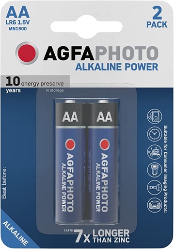 [859958] AGFAPHOTO Alkaline Long Lasting Power LR06 AA Pack of 2 Batteries
