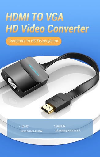 [A74346] VENTION Flat HDMI to VGA Converter with Female Micro USB and Audio Port  0.15M Black Model # A74346