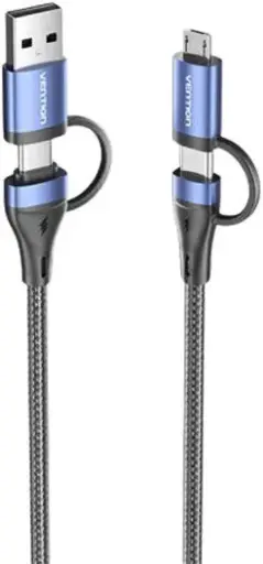 [CTLLG] VENTION 4-in-1 Cotton Braided USB 2.0 Type-A Male + USB-C Male to USB-C Male + Micro Type-B Male 5A Cable 1M Blue Aluminum Alloy Type Model # CTLLG