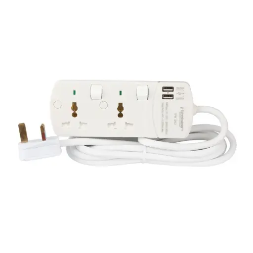 [TPB 2AU] Terminator @way Universal Power Extension Socket With Individual Switched And Indicators 2USB 3M 13A