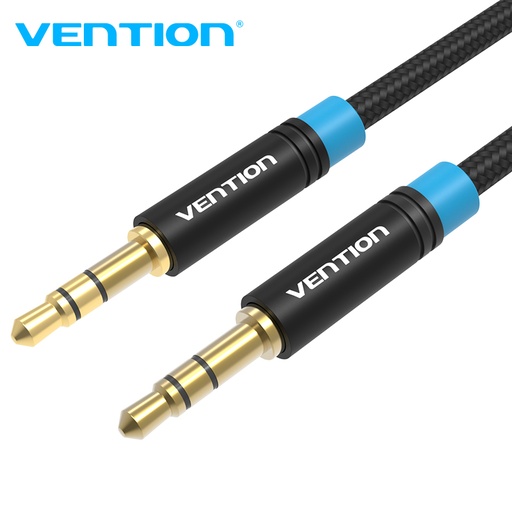 [P350AC100-B-M] VENTION Cotton Braided 3.5mm Male to Male Audio Cable 1M Black Metal Type Model # P350AC100-B-M