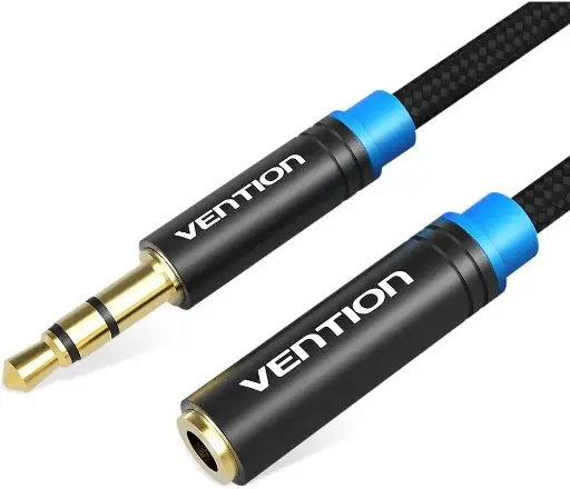 [VAB-B06-B150-M] VENTION Cotton Braided 3.5mm Audio Extension Cable 1.5M Black Metal Type Model # VAB-B06-B150-M