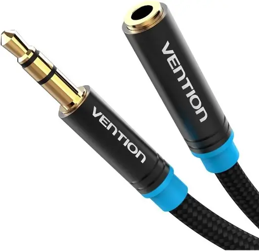 [VAB-B06-B500-M] VENTION Cotton Braided 3.5mm Audio Extension Cable 5M Black Metal Type Model # VAB-B06-B500-M