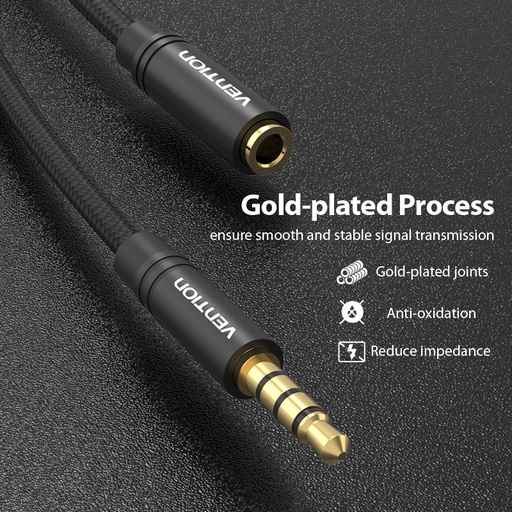 [BHBBD] VENTION Cotton Braided 3.5mm Audio Extension Cable 0.5M Black Metal Type Model # BHBBD