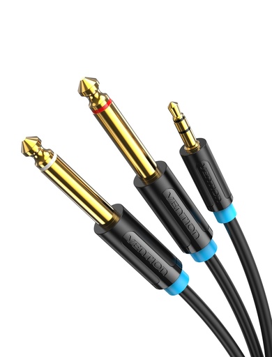 [BACBD] VENTION 3.5mm Male to 2*6.5mm Male Audio Cable 0.5M Black Model # BACBD