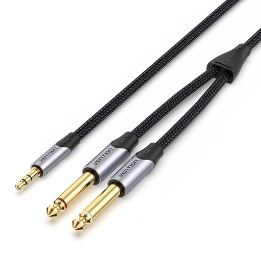 [BARHI] VENTION Cotton Braided 3.5mm Male to 2*6.5mm Male Audio Cable 3M Gray Aluminum Alloy Type Model # BARHI