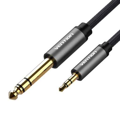 [BAIHG] VENTION Nylon Braided 3.5mm Male to 6.5mm Male Audio Cable 1.5M Gray Model # BAIHG