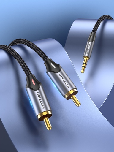 [BCNBD] VENTION 3.5MM Male to 2-Male RCA Adapter Cable 0.5M Gray Aluminum Alloy Type Model # BCNBD