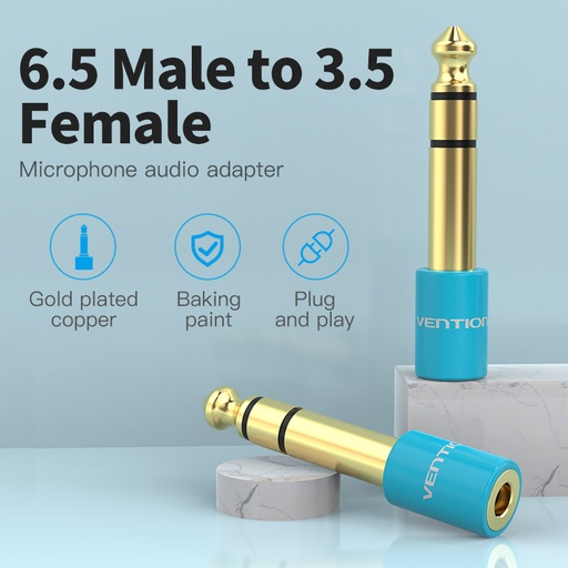 [VAB-S01-L-2] 6.5mm Male to 3.5mm Female Audio Adapter Blue Pack of 2