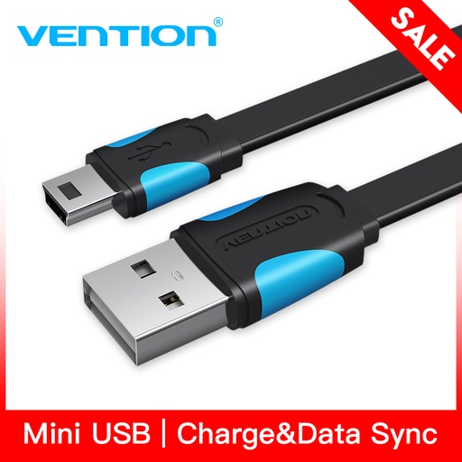 [VAS-A14-B050] VENTION Flat USB2.0 A Male to Mini 5 Pin Male Cable 0.5M Black Model # VAS-A14-B050
