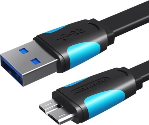 [VAS-A12-B100] VENTION Flat USB3.0 A Male to Micro B Male Cable 1M Black Model # VAS-A12-B100