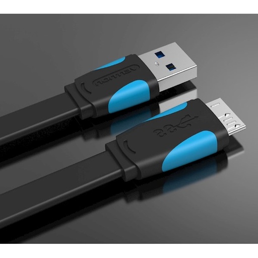 [VAS-A12-B200] VENTION Flat USB3.0 A Male to Micro B Male Cable 2M Black Model # VAS-A12-B200