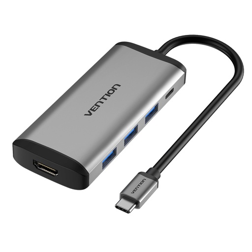 [CNBHB] VENTION Type-C to HDMI/USB3.0*3/PD Converter 0.15M Gray Metal Type Model # CNBHB