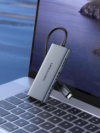 [TOOHB] VENTION USB-C to HDMI/USB 3.0x3/SD/TF Docking Station Aluminum Alloy Type 0.15M Gray Model # TOOHB