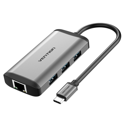 [CNCHB] VENTION Type-C to HDMI/USB3.0*3/RJ45/PD Converter 0.15M Gray Metal Type Model # CNCHB