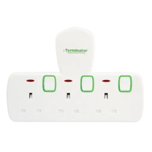 [TMA 573T-UK] Terminator 3 Way UK T-Socket Multi Adaptor With IndividualSwitches & Indicators 13AG-Mark Approved