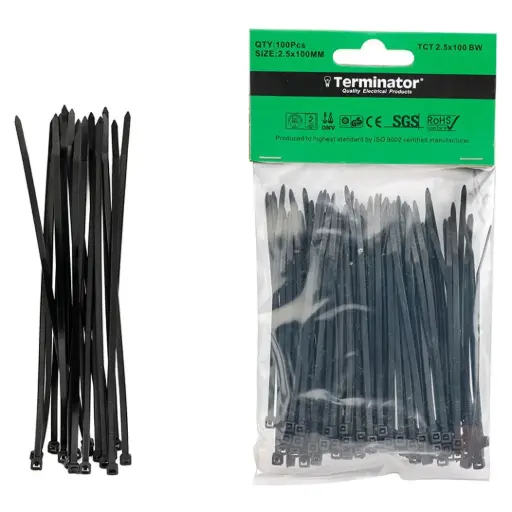 [TCT 2.5X100 BW] Terminator Cable Ties In Black Colour (100Pcs In Bag)Cable Tie