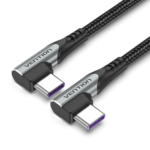 [TANHG] VENTION USB 2.0 C Male to C Male Dual Right Angle 5A Cable 1.5M Gray Aluminum Alloy Type Model # TANHG