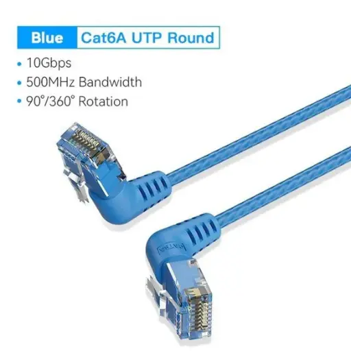 [IBOLG] VENTION Cat6A UTP Rotate Right Angle Ethernet Patch Cable 1.5M Blue Slim Type Model # IBOLG