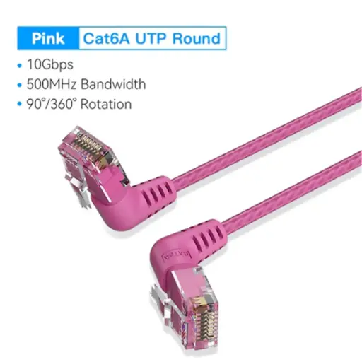[IBOPJ] VENTION Cat6A UTP Rotate Right Angle Ethernet Patch Cable 5M Pink Slim Type Model # IBOPJ