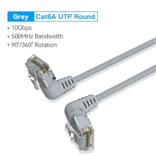 [IBOHH] VENTION Cat6A UTP Rotate Right Angle Ethernet Patch Cable 2M Gray Slim Type Model # IBOHH