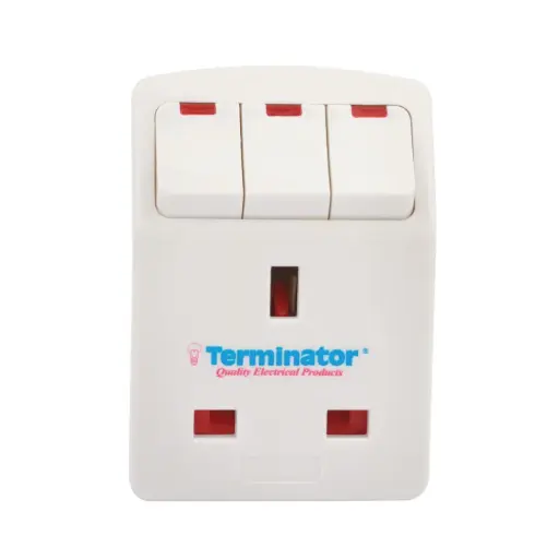 [TMA 33S] Terminator 3 Way UK Socket Multi Adaptor With Individual Switches & 2Pin Plug, 13A Fuse Esma & G-Mark