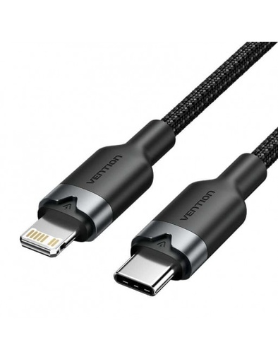 [LALBH] VENTION USB 2.0 Type-C Male to Lightning Male 3A Cable 2M Black Aluminum Alloy Type Model# LALBH