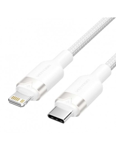 [LALWF] VENTION USB 2.0 Type-C Male to Lightning Male 3A Cable 1M White Aluminum Alloy Type Model# LALWF