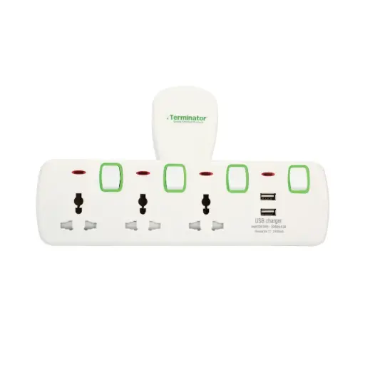 [TMA 3T-2USB] 3 Way Universal T-Socket Multi Adaptor With 2 USB 2.1A Individual Switches & Indicators 13A Model#TMA 3T-2USB