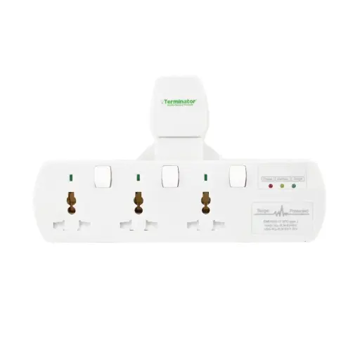 [TMA 93SP] Terminator 3 Way Universal T Socket With Surge Protection,Individual Switch And Indicator