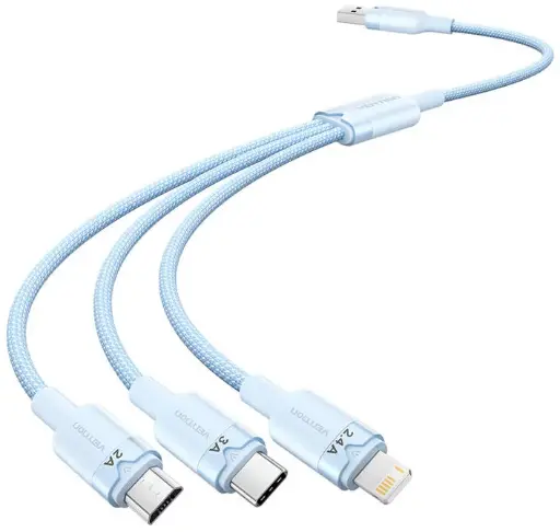 [CTPLG] VENTION VENTION USB 2.0 A Male to 3-in-1 USB-C & Lightning & Micro-B Male 3A Cable 1.5M Blue Aluminum Alloy Type Model# CTPLG