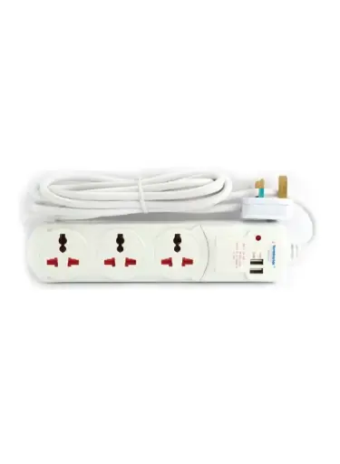 [TPB 13U2IA-3M] Terminator 3 way power extension outlet with 2 usb socket