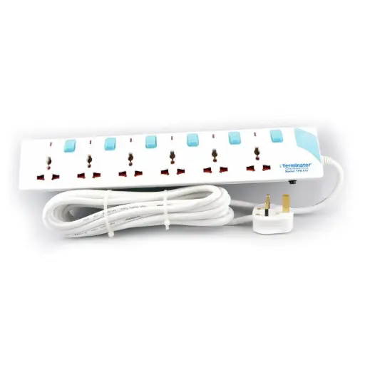 [TPB 616-3M] Terminator 6 Way Universal Power Extension Socket With Individual Switches & Indicators,Circuit Breaker, 3M Cable 13A Fused Plug