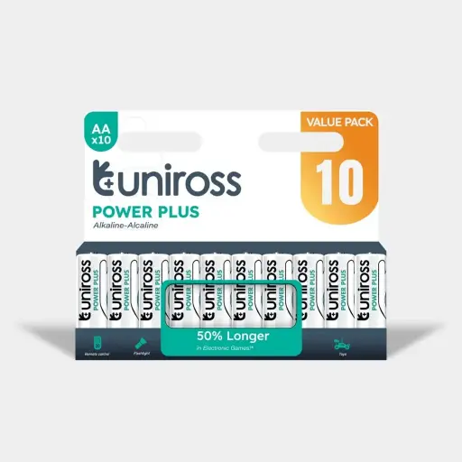 [UPPAAPK10] Uniross Power Plus Alkaline Battery AA 1.5V Reliable Performance, Long Shelf Life, Rugged, leak-proof  Battery Pack of 10 Model# UPPAAPK10