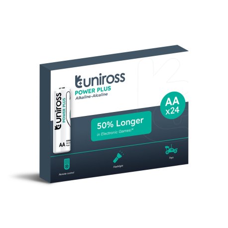 [UPPAABX24] Uniross Power Plus Alkaline Battery AA 1.5V Reliable Performance, Long Shelf Life, Rugged, leak-proof  Battery Pack of 24 Model# UPPAABX24