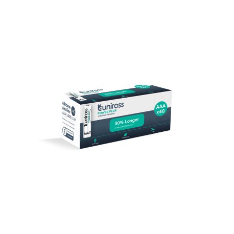 [UPPAAABX40] Uniross Power Plus Alkaline Battery AAA 1.5V Reliable Performance, Long Shelf Life, Rugged, leak-proof  Battery Pack of 40 Model# UPPAAABX40
