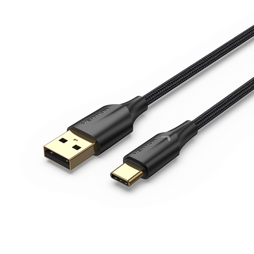[CTFBF] VENTION Nylon Braided USB 2.0 A Male to C Male 3A Cable 1M Black LED Type Model # CTFBF