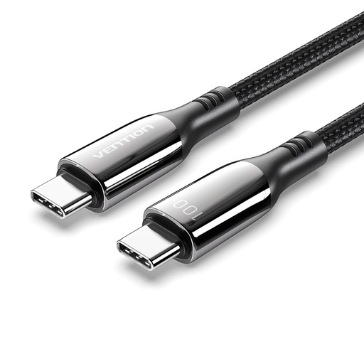 [CTKBH] VENTION Cotton Braided USB 2.0 C Male to C Male 5A Cable 2M Black Zinc Alloy Type Model # CTKBH
