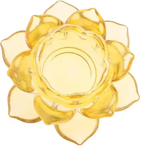 [CZ112-Y] BUY4LESS - Glass Tea Light Candle Holder Lotus Flower pack of 1 (Yellow)
